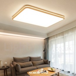 Dimmbares Rechteck aus Holz mit Linse, moderne, zeitgenössische Deckenleuchte im nordischen Stil, bündig montierte Deckenleuchte aus Holz mit Acrylschirm und Fernbedienung, kann auch als Wandleuchte verwendet werden