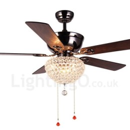 132 cm (52 Zoll) Deckenventilator im amerikanischen Retro-Stil aus Holz mit Fernbedienung und Kristallschirm, stummer Motor aus reinem Kupfer
