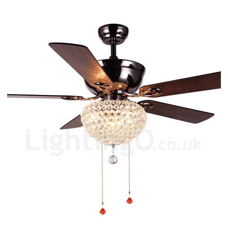 132 cm (52 Zoll) Deckenventilator im amerikanischen Retro-Stil aus Holz mit Fernbedienung und Kristallschirm, stummer Motor aus reinem Kupfer
