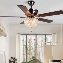 132 cm (52 Zoll) Deckenventilator im amerikanischen Retro-Stil aus Holz mit Fernbedienung und Kristallschirm, stummer Motor aus reinem Kupfer