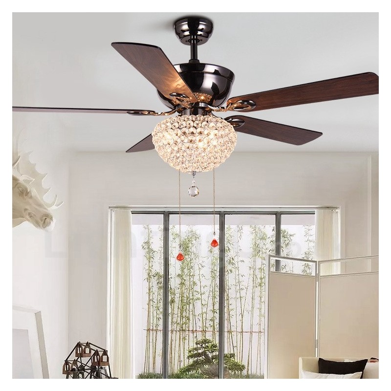 132 cm (52 Zoll) Deckenventilator im amerikanischen Retro-Stil aus Holz mit Fernbedienung und Kristallschirm, stummer Motor aus reinem Kupfer