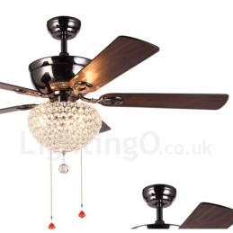 132 cm (52 Zoll) Deckenventilator im amerikanischen Retro-Stil aus Holz mit Fernbedienung und Kristallschirm, stummer Motor aus reinem Kupfer