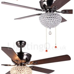 132 cm (52 Zoll) Deckenventilator im amerikanischen Retro-Stil aus Holz mit Fernbedienung und Kristallschirm, stummer Motor aus reinem Kupfer