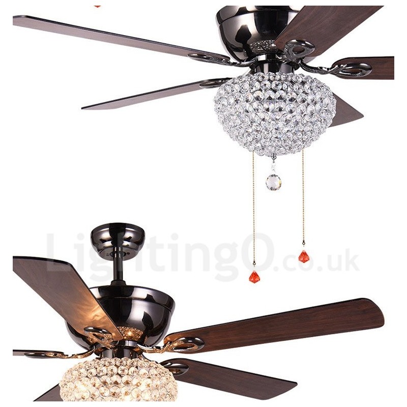 132 cm (52 Zoll) Deckenventilator im amerikanischen Retro-Stil aus Holz mit Fernbedienung und Kristallschirm, stummer Motor aus reinem Kupfer