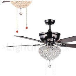 132 cm (52 Zoll) Deckenventilator im amerikanischen Retro-Stil aus Holz mit Fernbedienung und Kristallschirm, stummer Motor aus reinem Kupfer