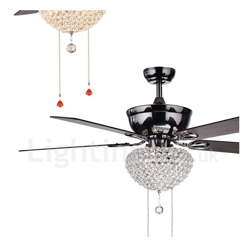 132 cm (52 Zoll) Deckenventilator im amerikanischen Retro-Stil aus Holz mit Fernbedienung und Kristallschirm, stummer Motor aus reinem Kupfer