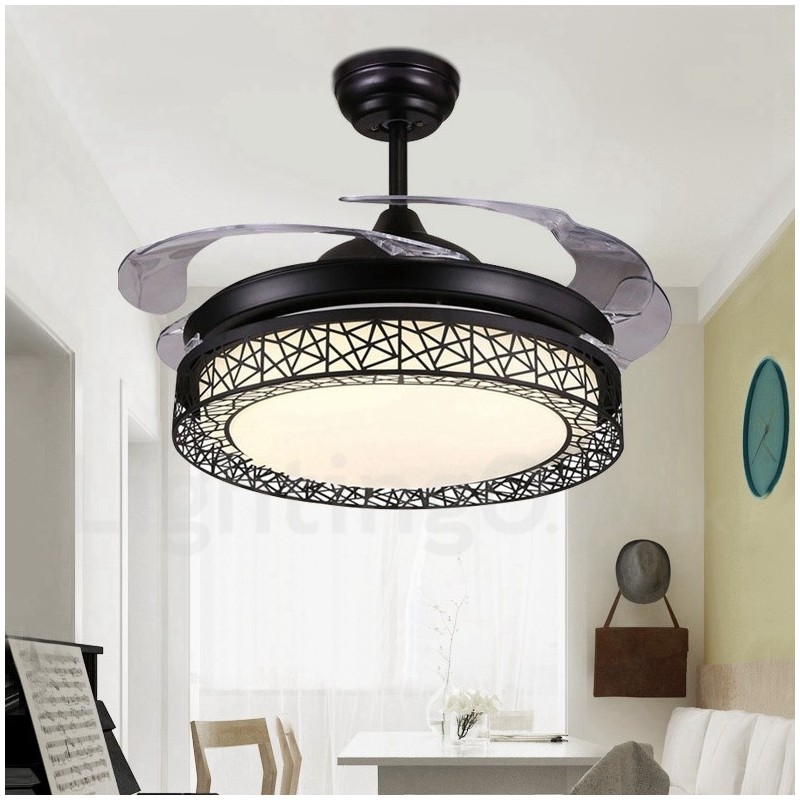 108 cm (42 Zoll) 91 cm (36 Zoll) Moderner zeitgenössischer Deckenventilator mit Fernbedienung, hohler Deckenventilator mit Acrylschirm, stummgeschaltetem Motor aus reinem Kupfer