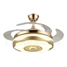 108 cm (42 Zoll) 91 cm (36 Zoll) Moderner zeitgenössischer Deckenventilator mit Fernbedienung, goldfarben, mit Acrylschirm, stummgeschaltetem Motor aus reinem Kupfer