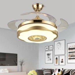 108 cm (42 Zoll) 91 cm (36 Zoll) Moderner zeitgenössischer Deckenventilator mit Fernbedienung, goldfarben, mit Acrylschirm, stummgeschaltetem Motor aus reinem Kupfer