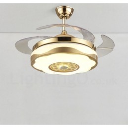 108 cm (42 Zoll) 91 cm (36 Zoll) Moderner zeitgenössischer Deckenventilator mit Fernbedienung, goldfarben, mit Acrylschirm, stummgeschaltetem Motor aus reinem Kupfer