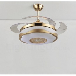 108 cm (42 Zoll) 91 cm (36 Zoll) Moderner zeitgenössischer Deckenventilator mit Fernbedienung, goldfarben, mit Acrylschirm, stummgeschaltetem Motor aus reinem Kupfer