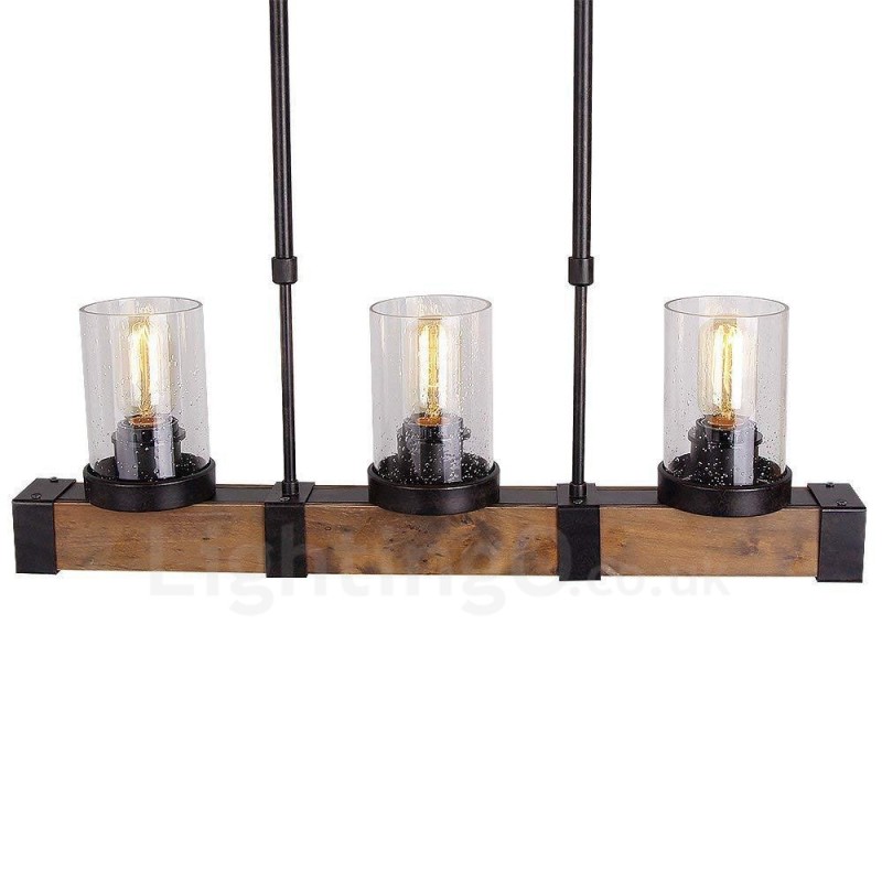3 Licht Vintage Holz Kronleuchter Industrielle Wind Loft Holz Linear Anhänger Beleuchtung