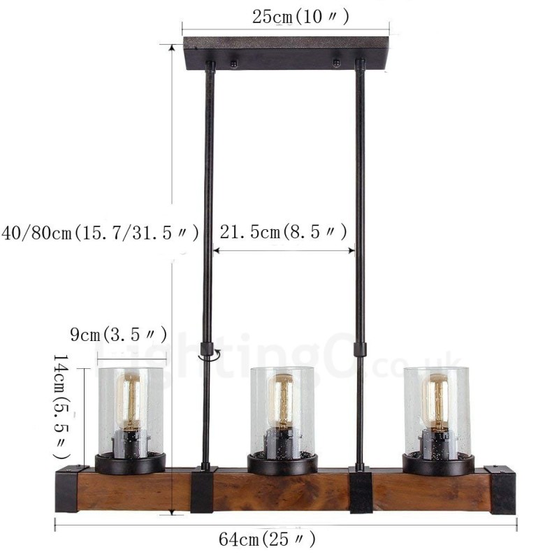 3 Licht Vintage Holz Kronleuchter Industrielle Wind Loft Holz Linear Anhänger Beleuchtung