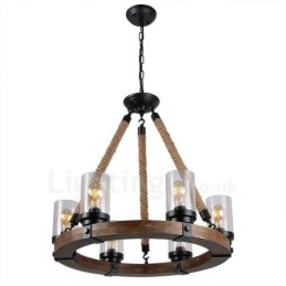 6 Licht Ring Vintage Holz Kronleuchter Industrielle Wind Loft Holz Linear Anhänger Beleuchtung