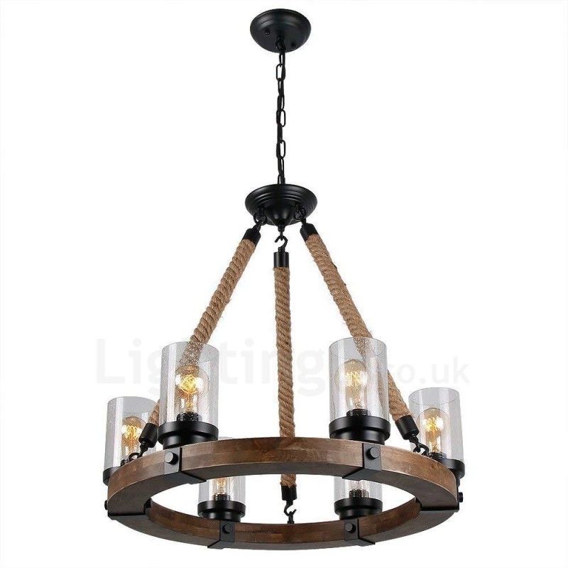 6 Licht Ring Vintage Holz Kronleuchter Industrielle Wind Loft Holz Linear Anhänger Beleuchtung