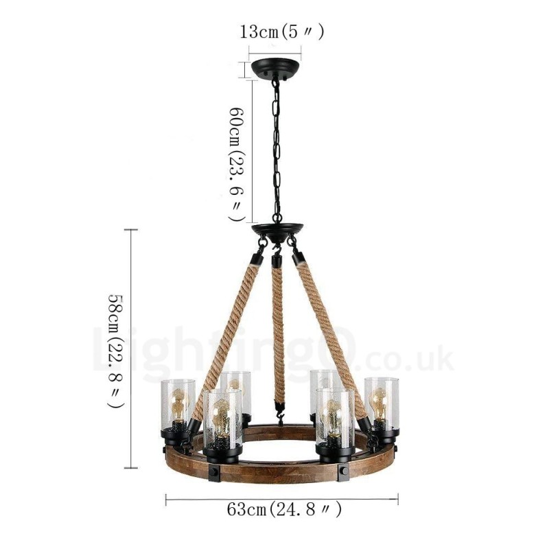 6 Licht Ring Vintage Holz Kronleuchter Industrielle Wind Loft Holz Linear Anhänger Beleuchtung