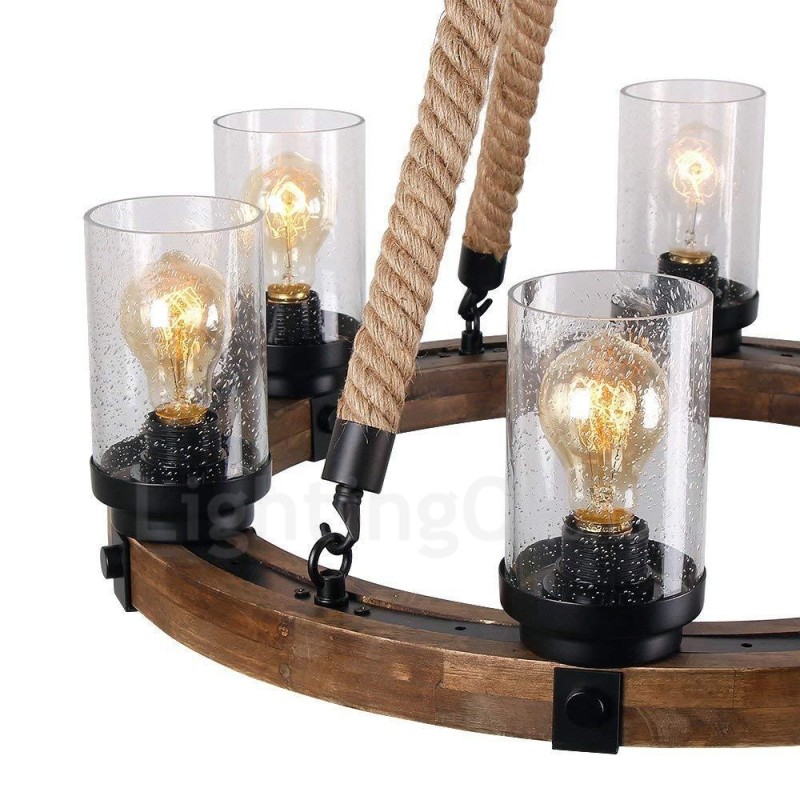 6 Licht Ring Vintage Holz Kronleuchter Industrielle Wind Loft Holz Linear Anhänger Beleuchtung