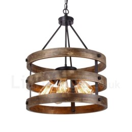 5 Licht Trommel Vintage Holz Kronleuchter Industrielle Wind Loft Holz Linear Anhänger Beleuchtung