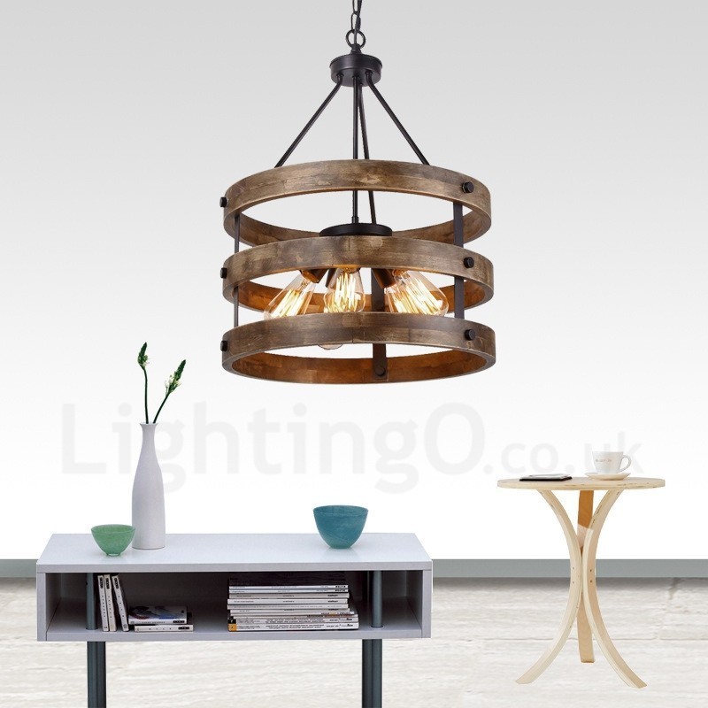 5 Licht Trommel Vintage Holz Kronleuchter Industrielle Wind Loft Holz Linear Anhänger Beleuchtung