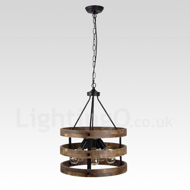 5 Licht Trommel Vintage Holz Kronleuchter Industrielle Wind Loft Holz Linear Anhänger Beleuchtung