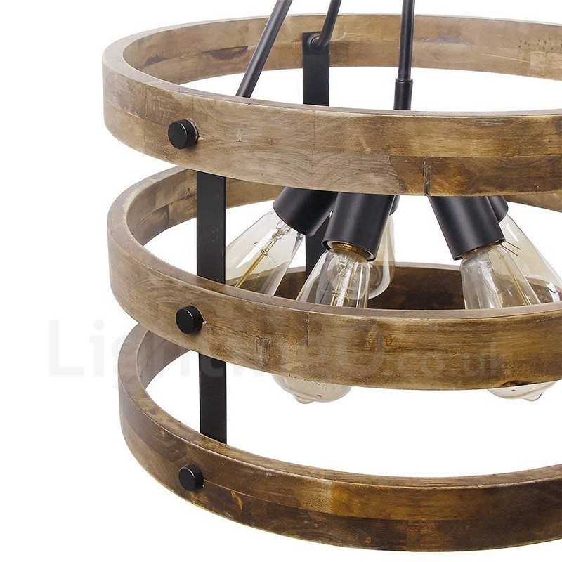 5 Licht Trommel Vintage Holz Kronleuchter Industrielle Wind Loft Holz Linear Anhänger Beleuchtung