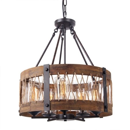 5 Licht Trommel Vintage Holz Kronleuchter Industrielle Wind Loft Holz Linear Anhänger Beleuchtung