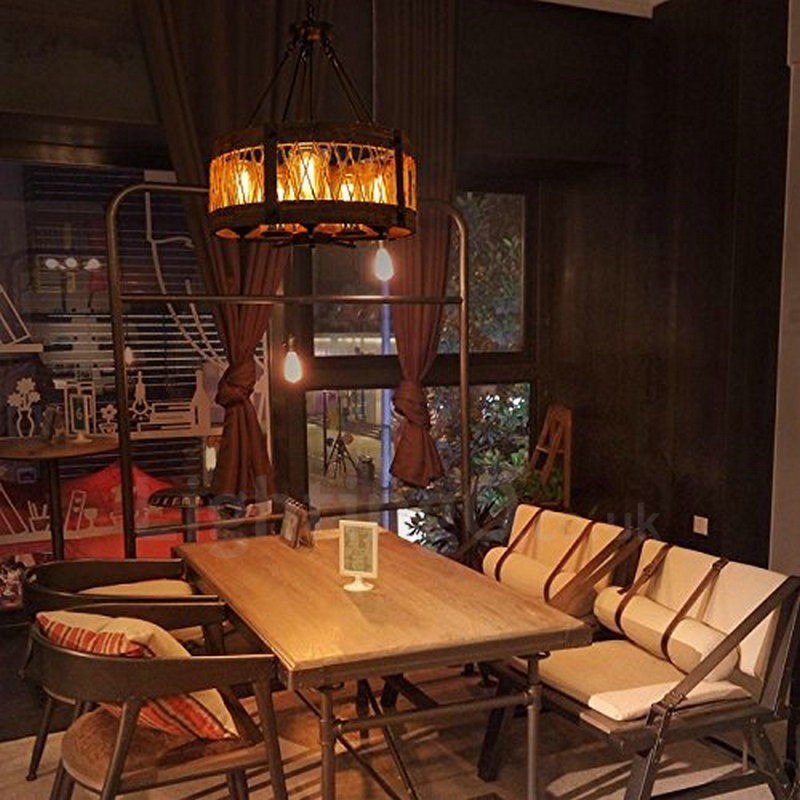 5 Licht Trommel Vintage Holz Kronleuchter Industrielle Wind Loft Holz Linear Anhänger Beleuchtung