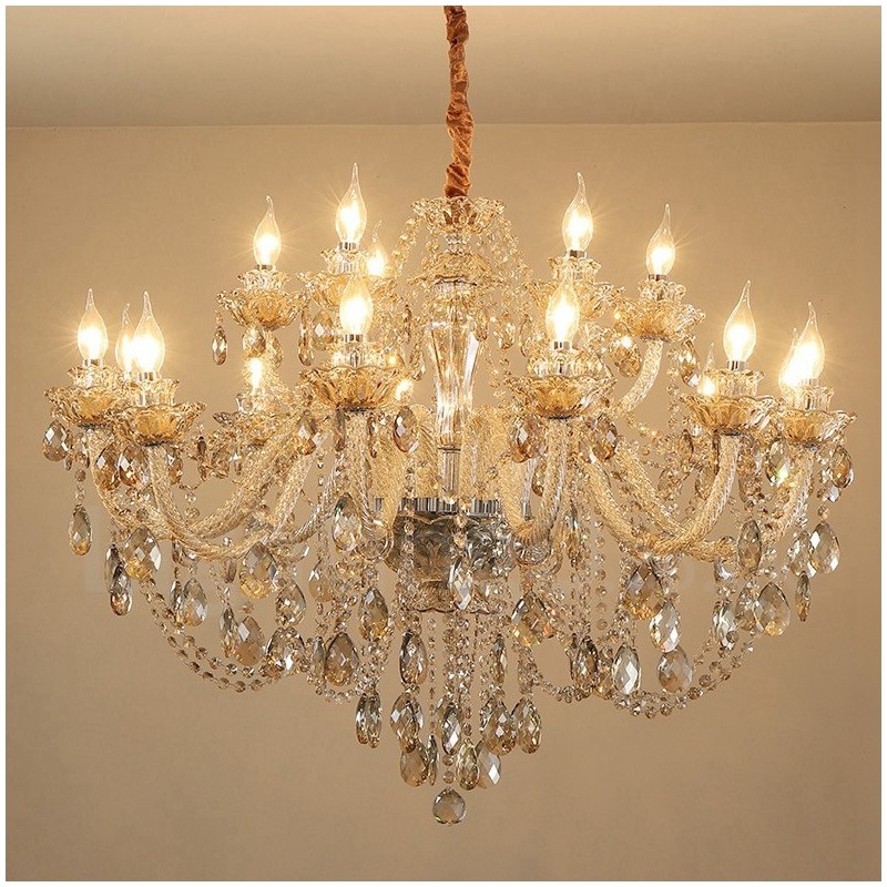 18 (12+6) Lichter Cognac Farbe Eleganter Kristall Kerzenleuchter