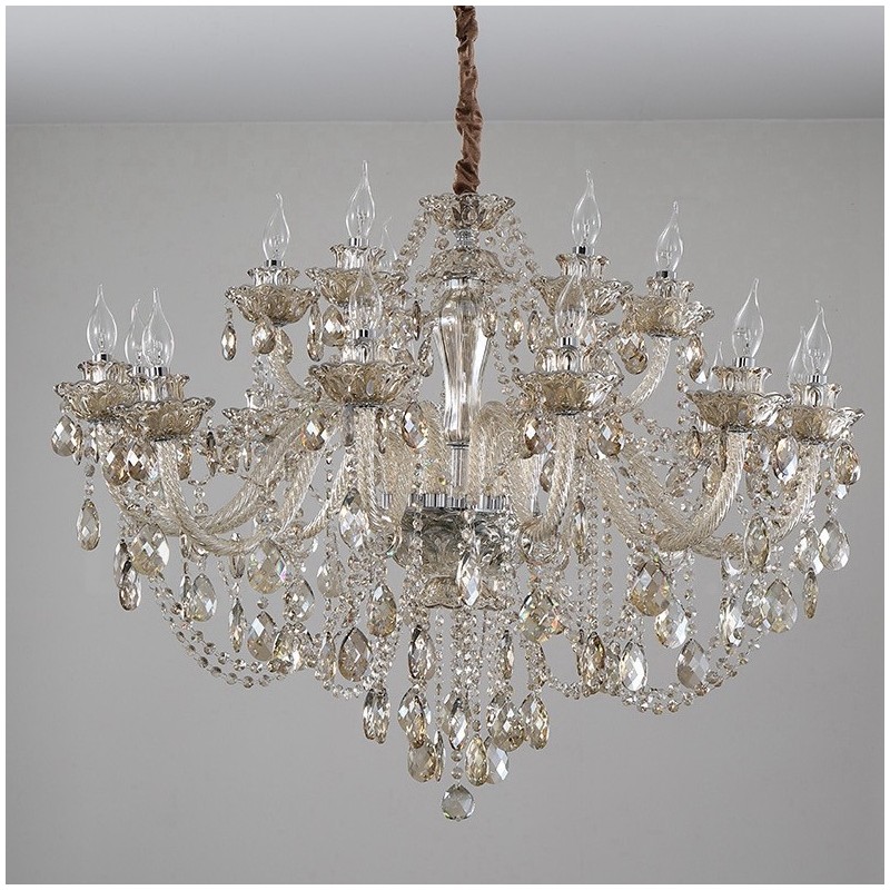 18 (12+6) Lichter Cognac Farbe Eleganter Kristall Kerzenleuchter