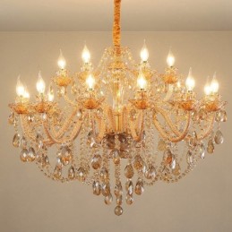 18 (12+6) Lichter Bernstein Gold Eleganter Kristall Kerzenleuchter