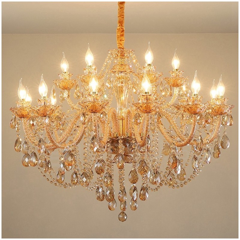 18 (12+6) Lichter Bernstein Gold Eleganter Kristall Kerzenleuchter