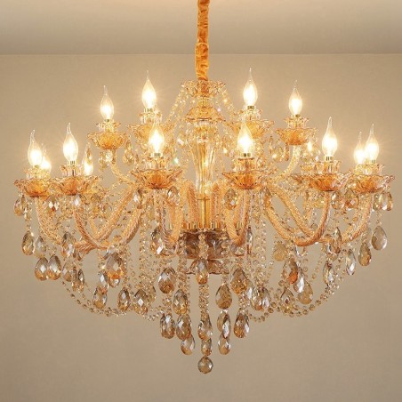 18 (12+6) Lichter Bernstein Gold Eleganter Kristall Kerzenleuchter 18 (12+6) Lichter Bernstein Gold Eleganter Kristall Kerzenleuchter