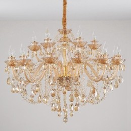 18 (12+6) Lichter Bernstein Gold Eleganter Kristall Kerzenleuchter
