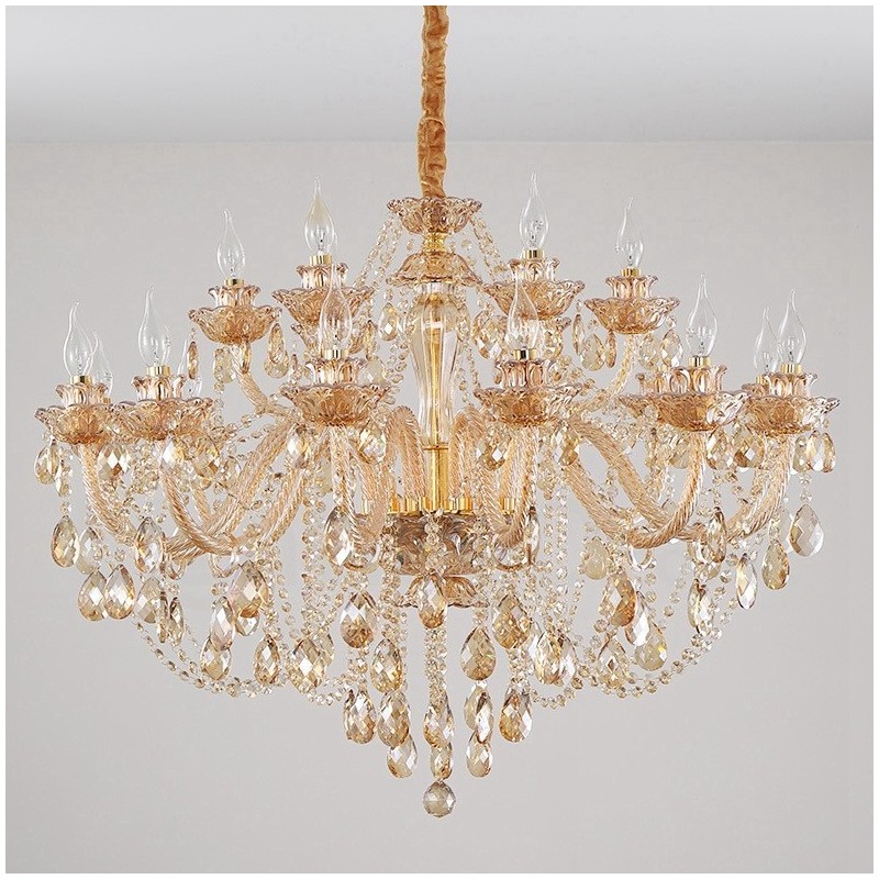 18 (12+6) Lichter Bernstein Gold Eleganter Kristall Kerzenleuchter