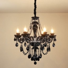 Eleganter schwarzer Kristall-Kerzenleuchter mit 6 Lichtern