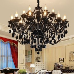 18 (12+6) Lichter Schwarzer Eleganter Kristallkerzenleuchter