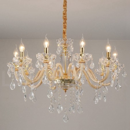 Goldener Kronleuchter mit Kerzenleuchter aus klarem Kristall Goldener Kronleuchter mit Kerzenleuchter aus klarem Kristall