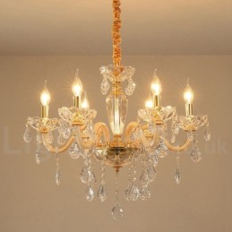 Goldener Kronleuchter mit Kerzenleuchter aus klarem Kristall