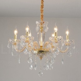 Goldener Kronleuchter mit Kerzenleuchter aus klarem Kristall