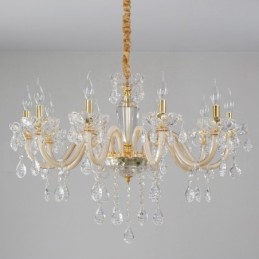 Goldener Kronleuchter mit Kerzenleuchter aus klarem Kristall