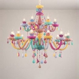 Macaron 18 (12+6) Lichter Kronleuchter mit mehrfarbiger Kristallkerze im Mini-Stil für Kinder