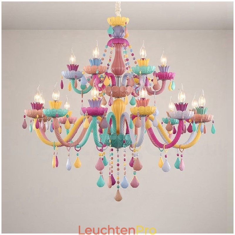 Macaron 18 (12+6) Lichter Kronleuchter mit mehrfarbiger Kristallkerze im Mini-Stil für Kinder
