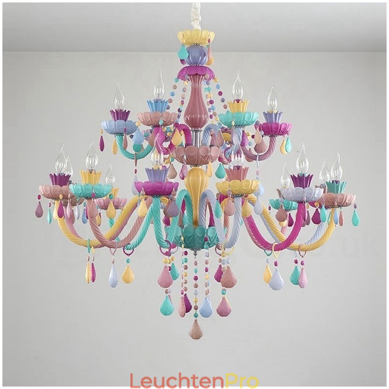 Macaron 18 (12+6) Lichter Kronleuchter mit mehrfarbiger Kristallkerze im Mini-Stil für Kinder