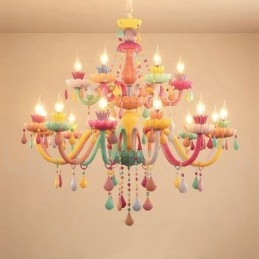 Macaron 18 (12+6) Lichter Kronleuchter mit mehrfarbiger Kristallkerze im Mini-Stil für Kinder