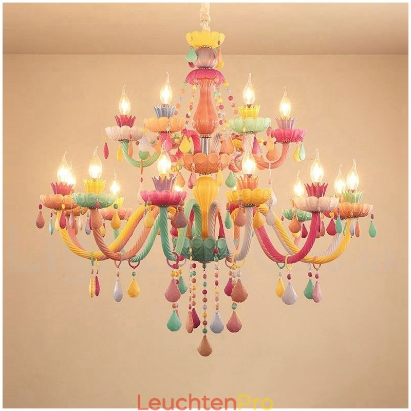 Macaron 18 (12+6) Lichter Kronleuchter mit mehrfarbiger Kristallkerze im Mini-Stil für Kinder