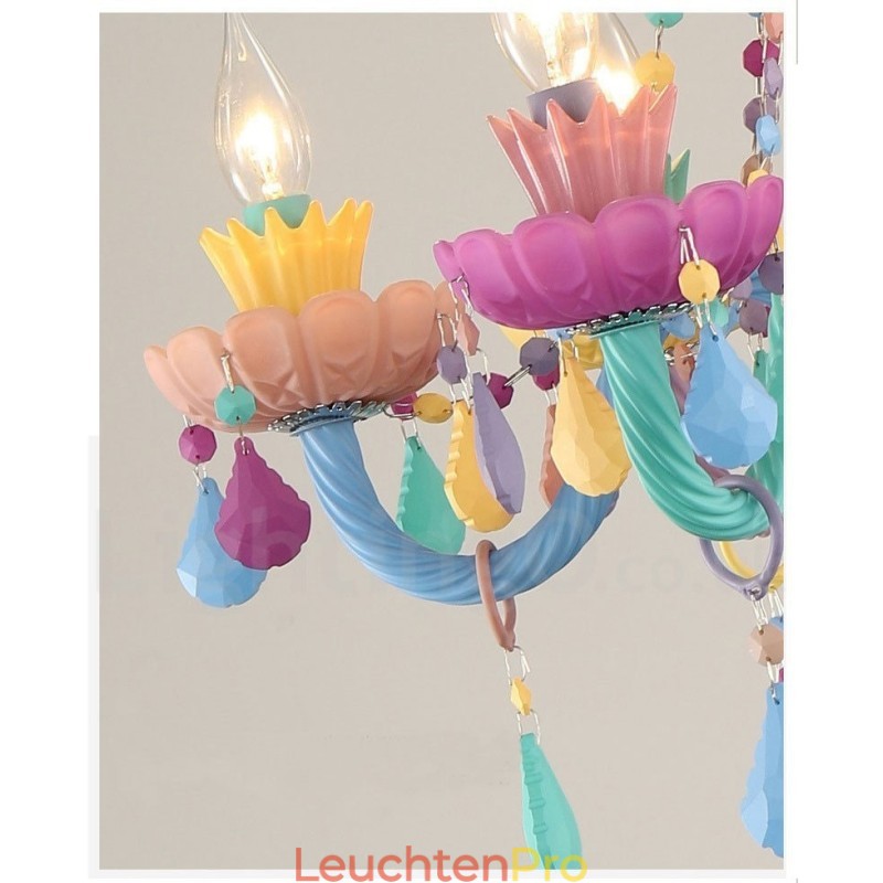 Macaron 18 (12+6) Lichter Kronleuchter mit mehrfarbiger Kristallkerze im Mini-Stil für Kinder