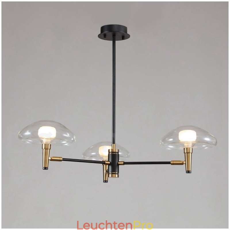Kronleuchter im Mini-Stil mit 3 Lichtern, galvanisierter Lackierung und Glasschirmen