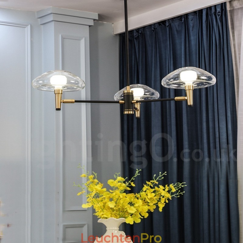 Kronleuchter im Mini-Stil mit 3 Lichtern, galvanisierter Lackierung und Glasschirmen