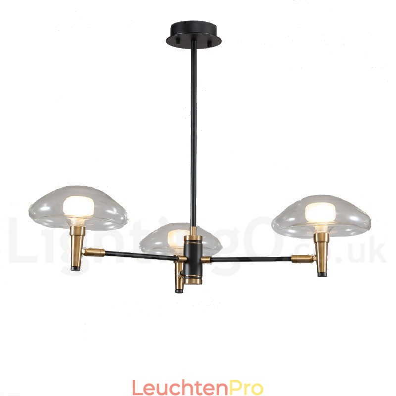 Kronleuchter im Mini-Stil mit 3 Lichtern, galvanisierter Lackierung und Glasschirmen