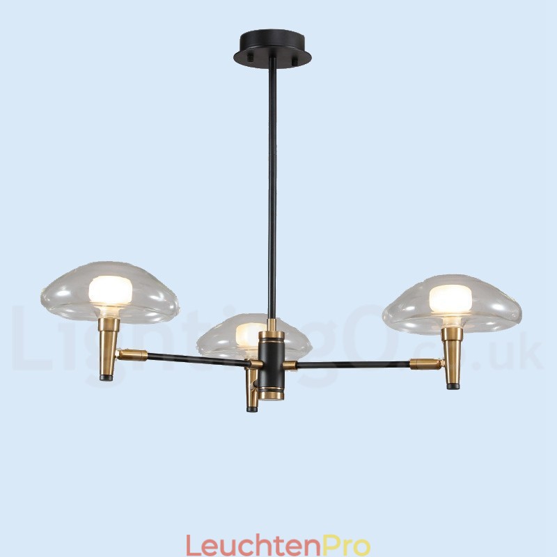 Kronleuchter im Mini-Stil mit 3 Lichtern, galvanisierter Lackierung und Glasschirmen